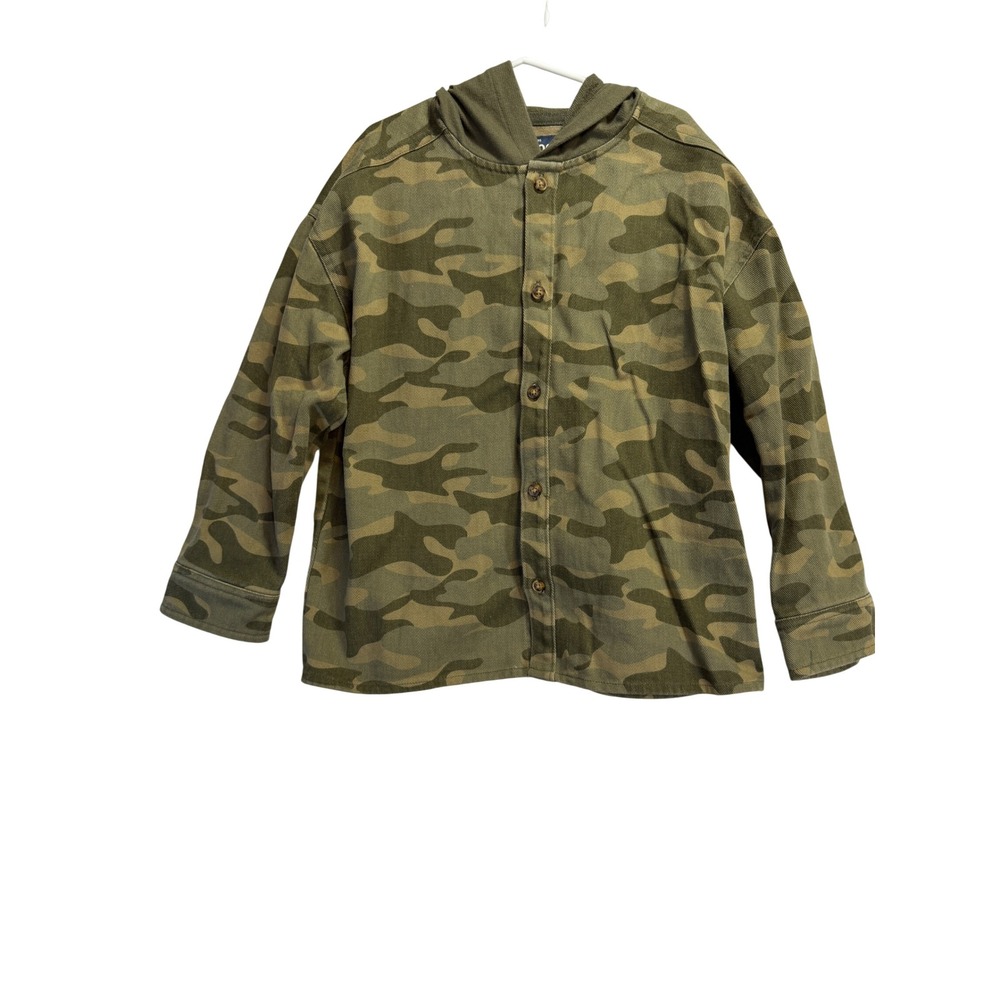OshKosh Bgosh Kids Green Camo Hooded Shirt Jacket Twill Shacket Size 8 8A